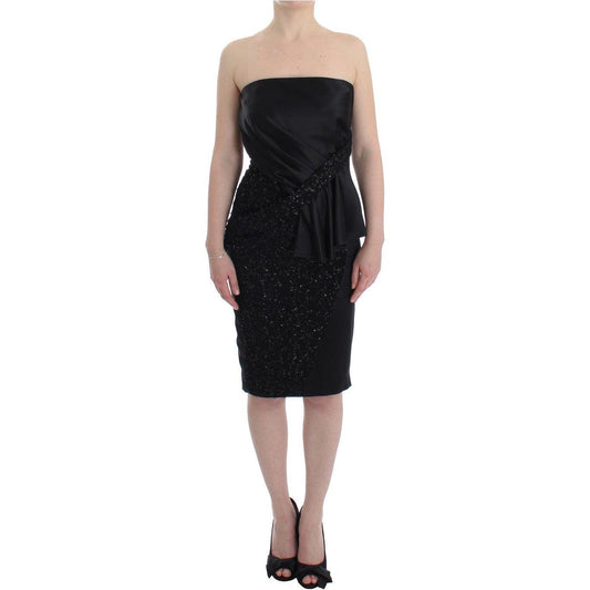 Masha Ma Black Strapless Embellished Pencil Dress