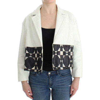Andrea Pompilio White Black Cropped Leather Jacket