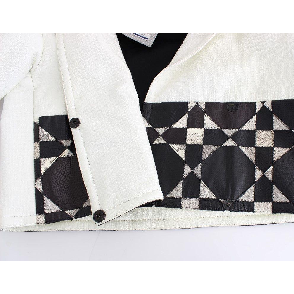 Andrea Pompilio White Black Cropped Leather Jacket