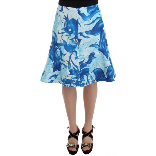 Koonhor Blue Peplum Fresco-Print Straight Pencil Skirt