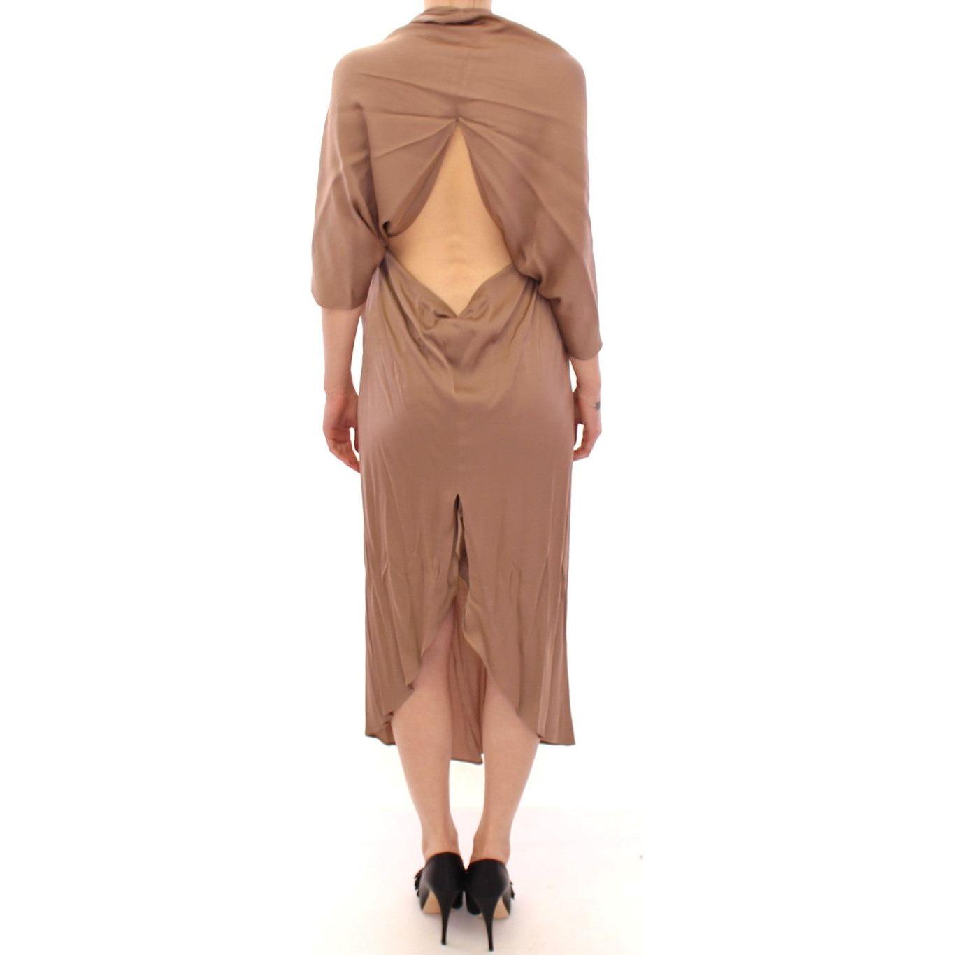 Lamberto Petri Brown Draped Silk Sheath Shift Coctail Dress
