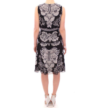 Sachin & Babi Black Silk Floral Pattern Shift Coctail Dress