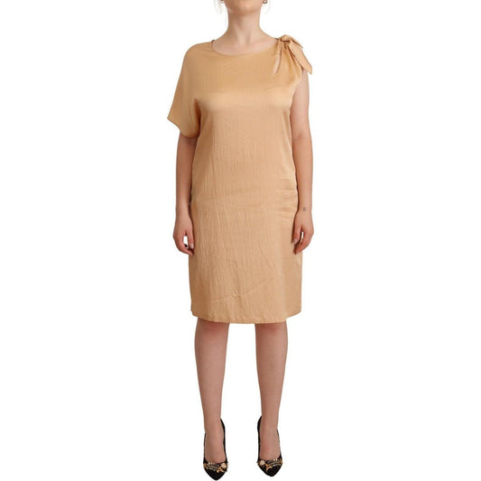 Moschino Elegant One-Sleeve Beige Shift Dress Moschino Rosy Brown
