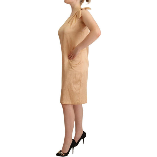 Moschino Elegant One-Sleeve Beige Shift Dress Moschino Rosy Brown