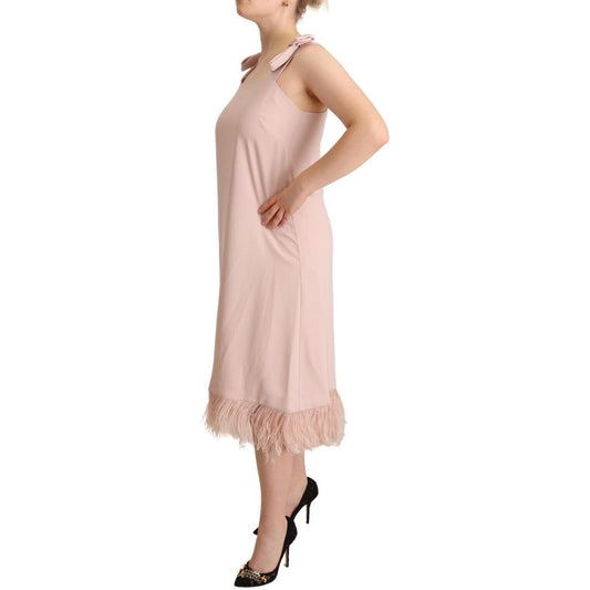 P.A.R.O.S.H. Chic Sleeveless Midi Dress with Feather Trim P.A.R.O.S.H. Gray