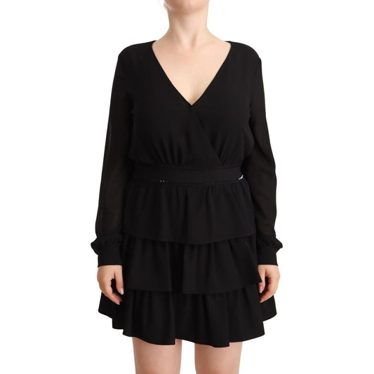 Liu Jo Black Polyester Long Sleeves V-neck Mini A-line Dress
