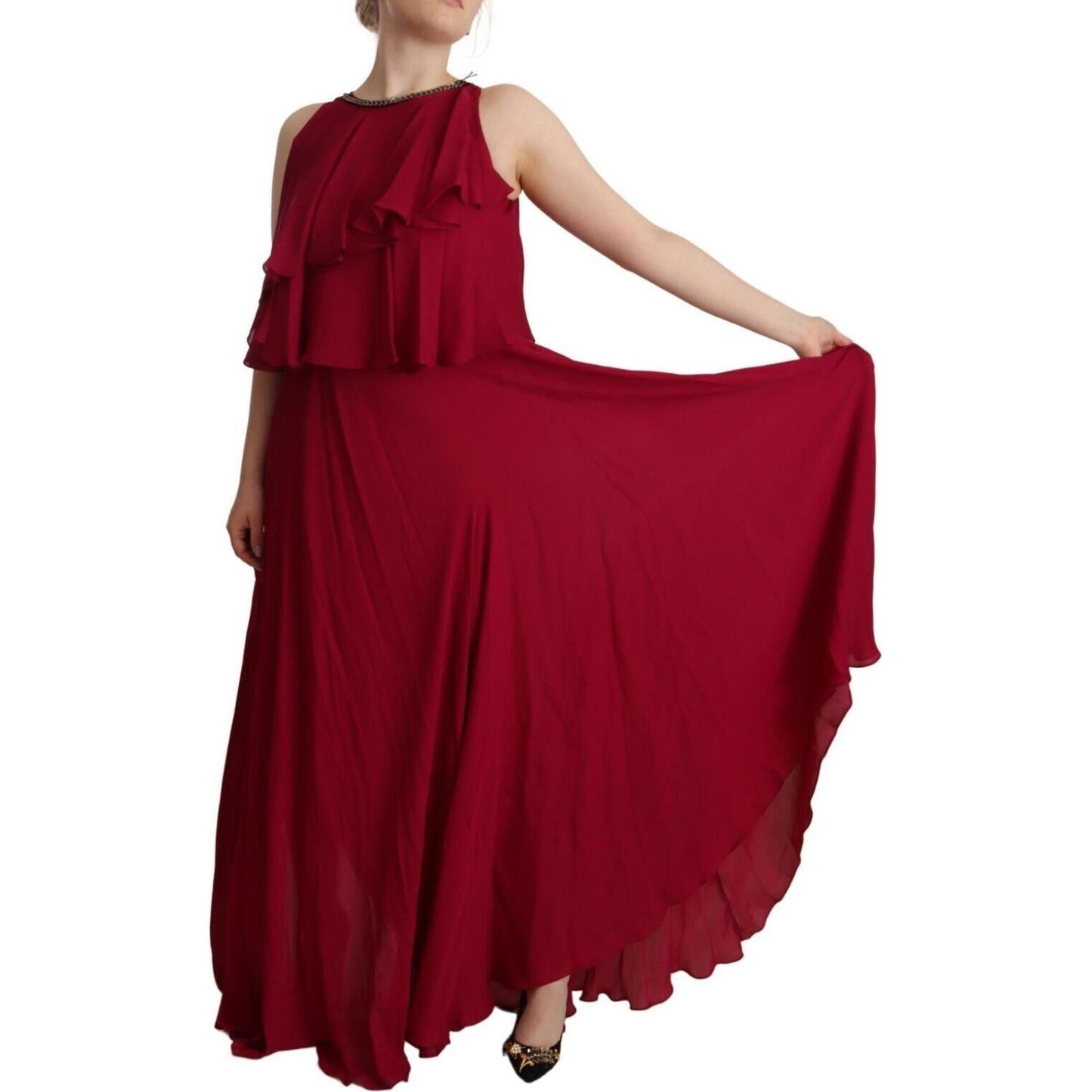 PLEIN SUD Orchid Silk Sleeveless Long Maxi Ruffle Shift Dress