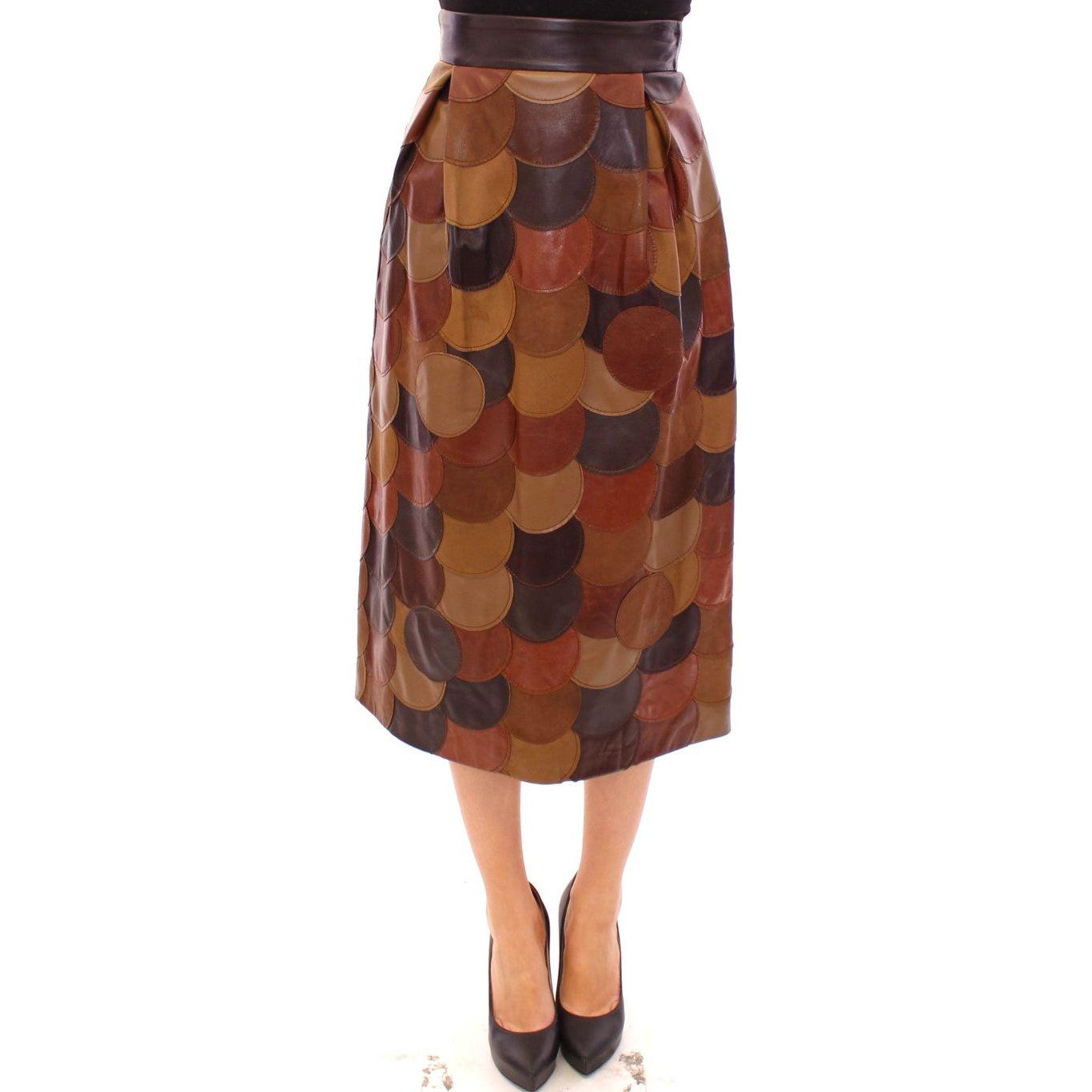 Dolce & Gabbana Brown Patchwork Leather Straight Skirt
