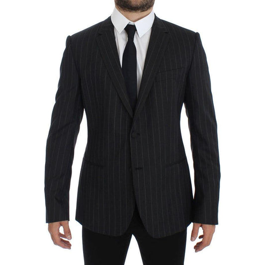 Dolce & Gabbana Chic Gray Striped Wool Blazer Jacket Dolce & Gabbana Black