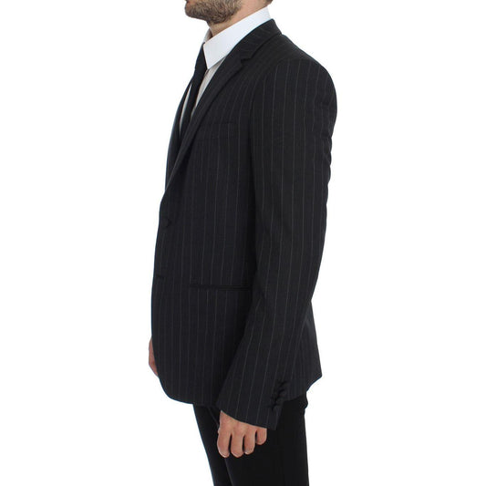 Dolce & Gabbana Chic Gray Striped Wool Blazer Jacket Dolce & Gabbana Black