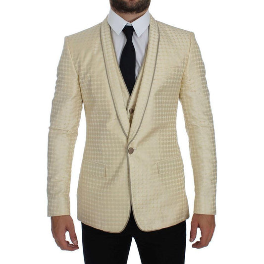 Dolce & Gabbana Sophisticated Beige Polka Dotted Blazer & Vest Dolce & Gabbana Dark Gray