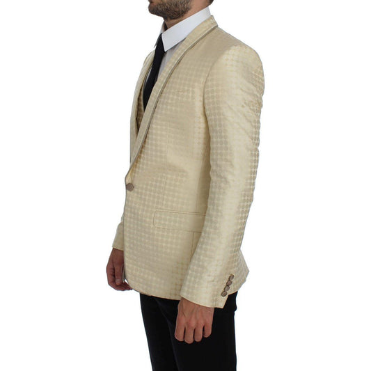 Dolce & Gabbana Sophisticated Beige Polka Dotted Blazer & Vest Dolce & Gabbana Rosy Brown