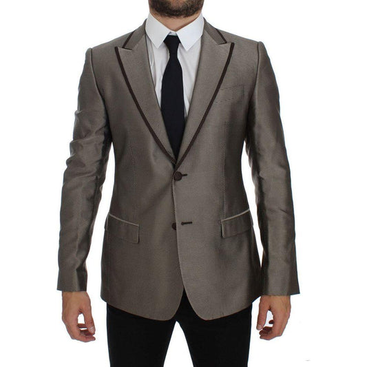 Dolce & Gabbana Elegant Brown Silk Two-Button Slim Blazer Dolce & Gabbana Dark Slate Gray