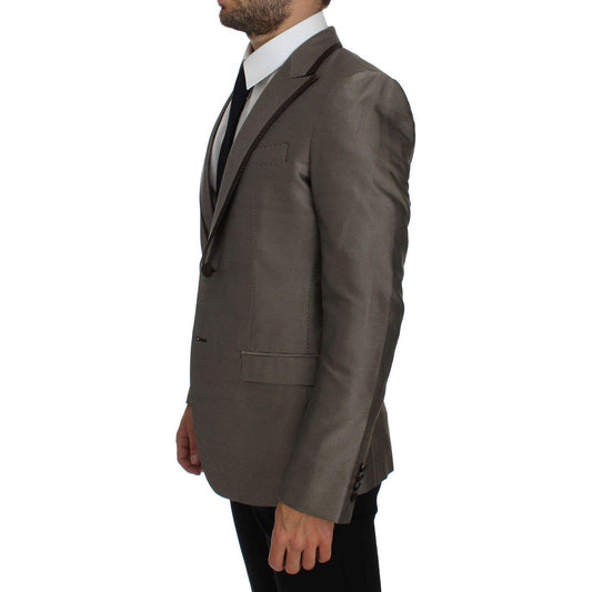Dolce & Gabbana Elegant Brown Silk Two-Button Slim Blazer Dolce & Gabbana Dark Slate Gray