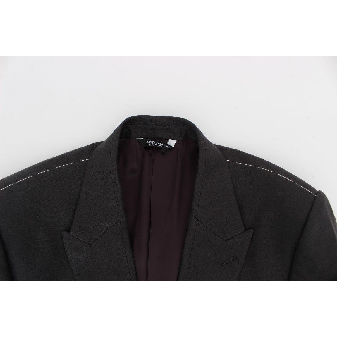 Dolce & Gabbana Gray Slim Fit Linen Blazer Jacket