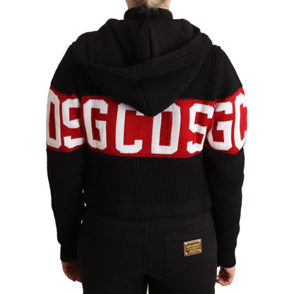 GCDS Black Cashmere Hooded Button Down Logo Cardigan Jacket