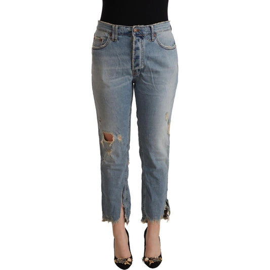 CYCLE Light Blue Distressed Mid Waist Cropped Denim Jeans CYCLE