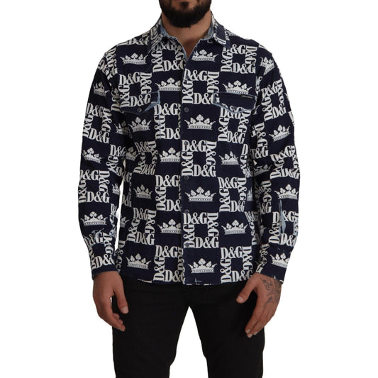 Dolce & Gabbana Elegant Slim Fit Blue Crown Shirt Dolce & Gabbana Dark Gray