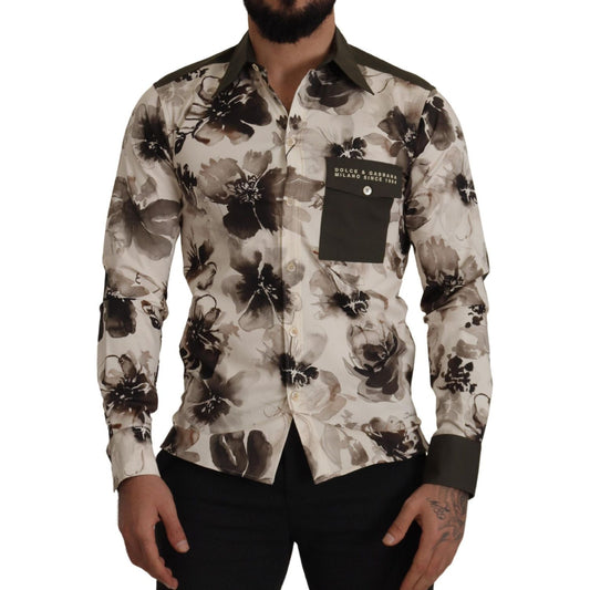 Dolce & Gabbana Floral Print Casual Cotton Shirt Dolce & Gabbana Dark Slate Gray
