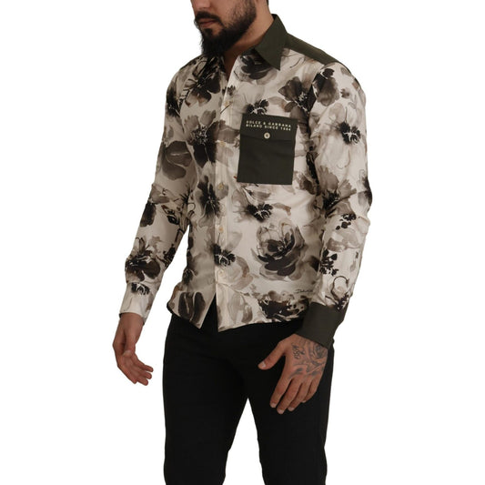 Dolce & Gabbana Floral Print Casual Cotton Shirt Dolce & Gabbana Black