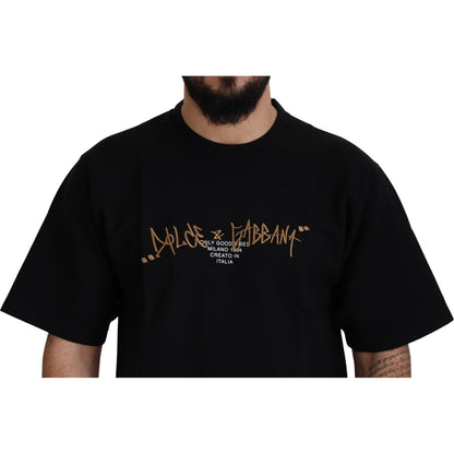 Dolce & Gabbana Black Logo Cotton Crewneck T-shirt