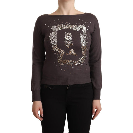 John Galliano Brown Wool Sequined Long Sleeves Pullover Sweater