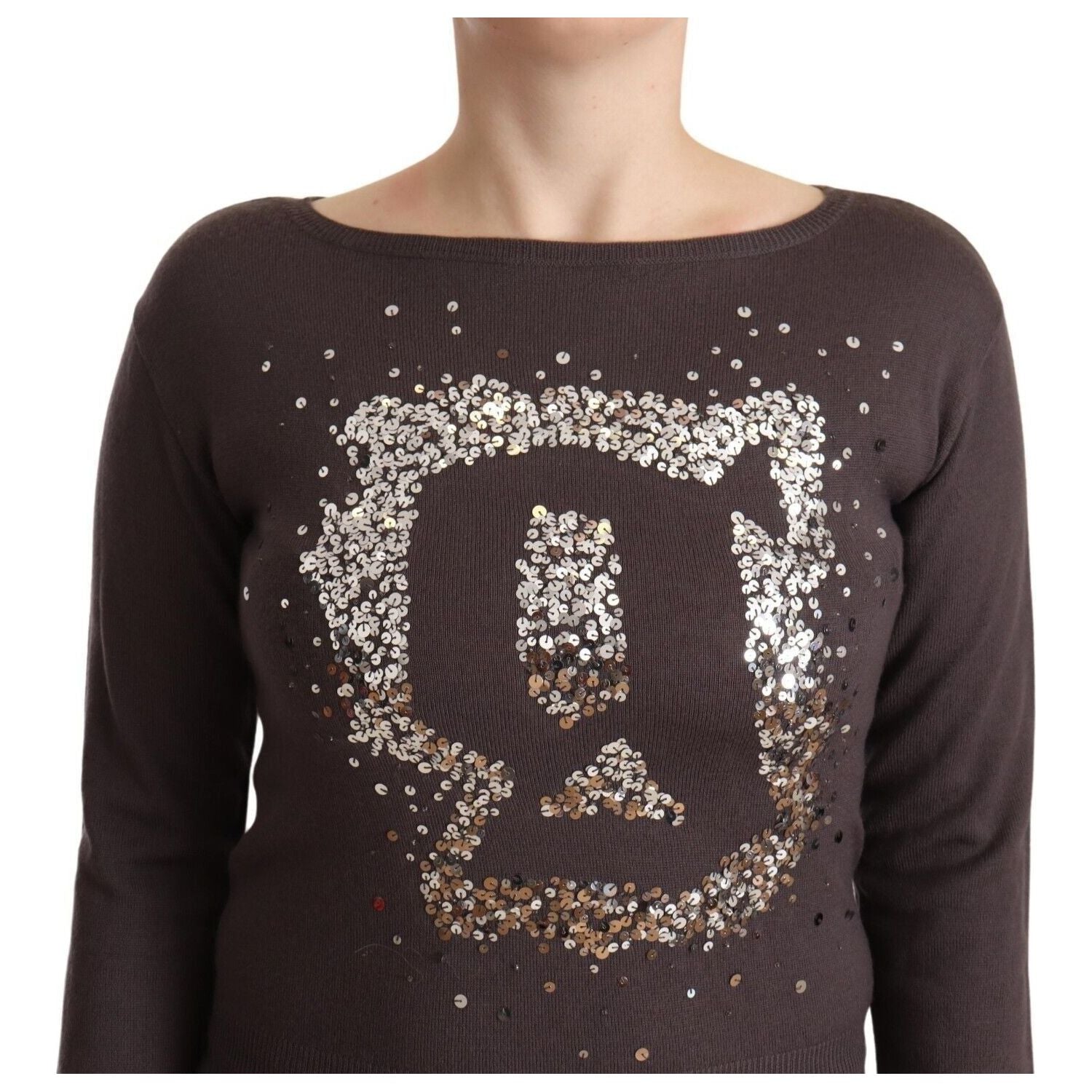 John Galliano Brown Wool Sequined Long Sleeves Pullover Sweater
