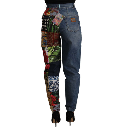 Dolce & Gabbana Patchwork Jacquard Denim Relaxed Jeans Dolce & Gabbana Dark Slate Gray