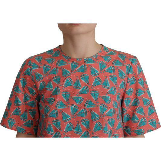 Dolce & Gabbana Chic Pink Sailboat Print Cotton Top Dolce & Gabbana Sienna