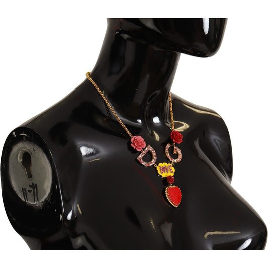 Dolce & Gabbana Glamorous Gold Crystal Charm Necklace Necklace Dolce & Gabbana Black