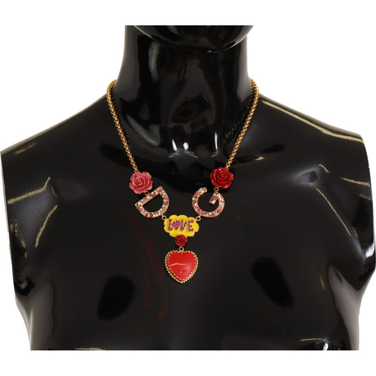 Dolce & Gabbana Glamorous Gold Crystal Charm Necklace Necklace Dolce & Gabbana Black