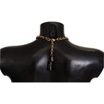 Dolce & Gabbana Gold Brass Crystal Purple Pink Pearl Pendants Necklace Necklace