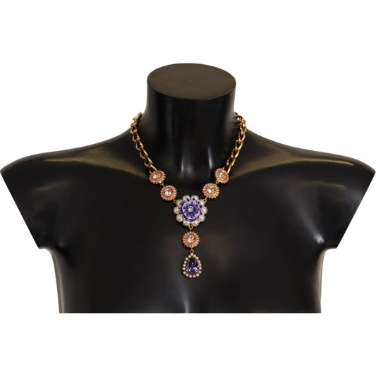 Dolce & Gabbana Elegant Floral Crystal Statement Necklace Necklace Dolce & Gabbana Black