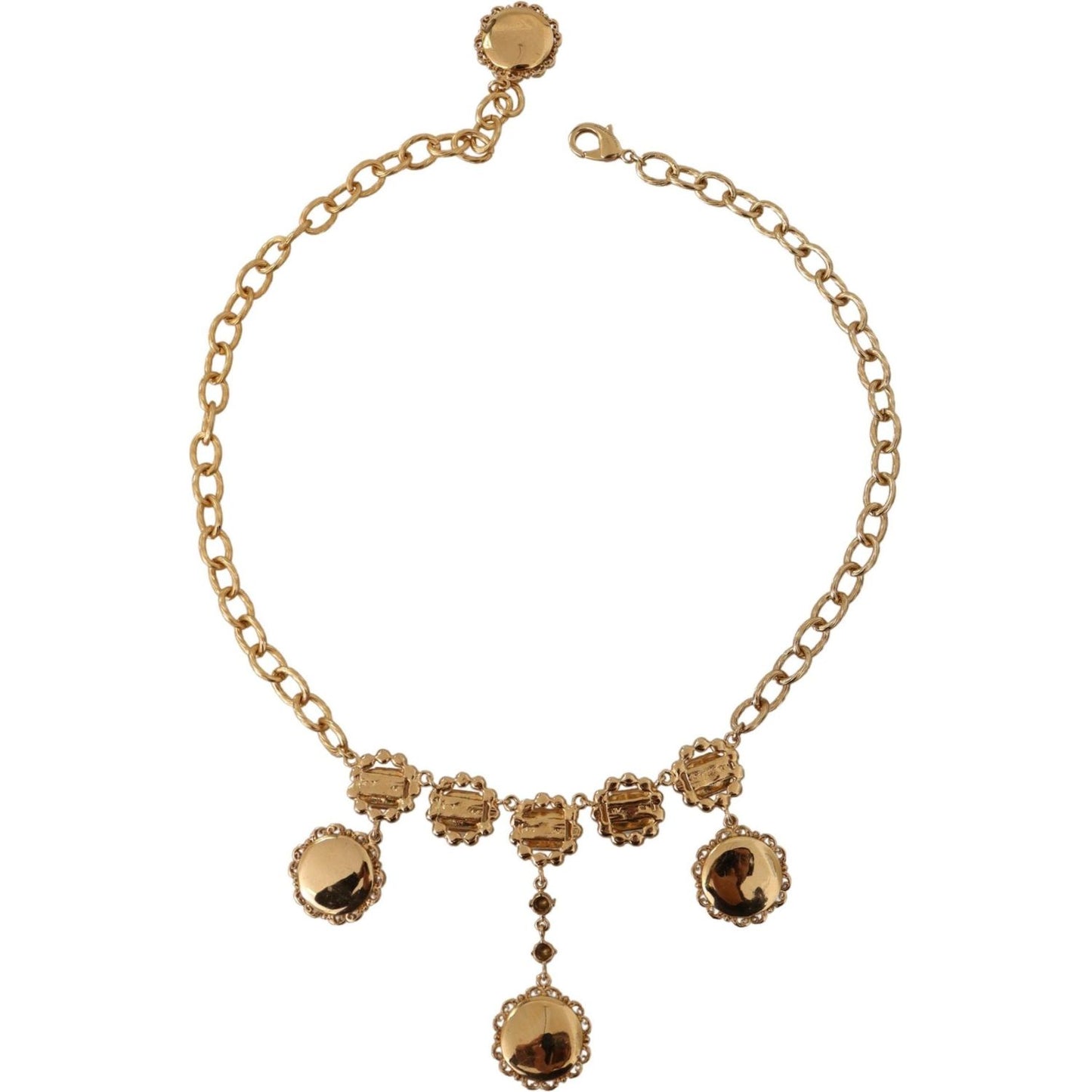 Dolce & Gabbana Gold Clock Statement Crystal Chain Necklace
