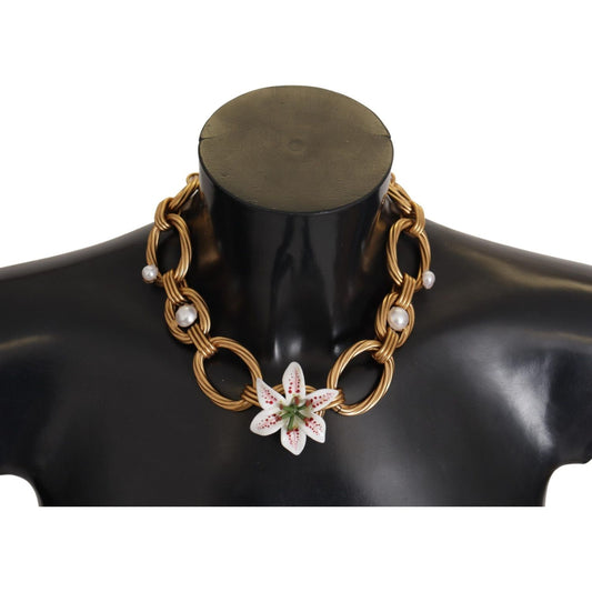 Dolce & Gabbana Elegant Gold Lilly Flower Pendant Necklace Necklace Dolce & Gabbana Dark Slate Gray