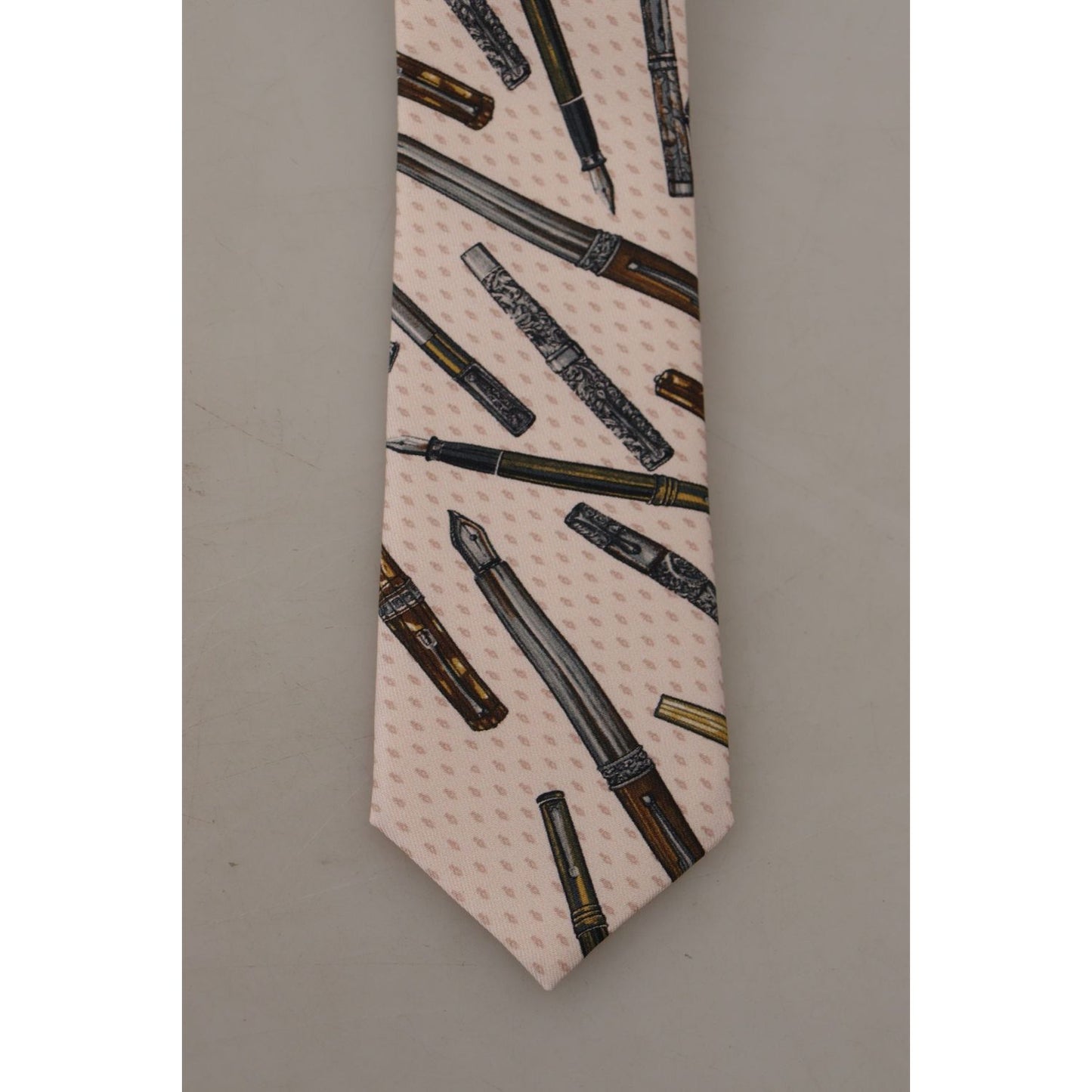 Dolce & Gabbana Pink Pen Dots Print 100% Silk Adjustable Neck Accessory Tie