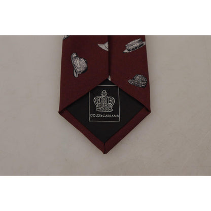 Dolce & Gabbana Maroon Hat Pattern 100% Silk Adjustable Accessory Tie