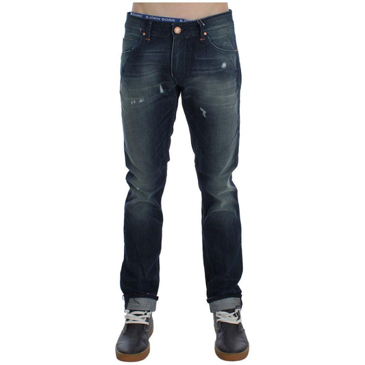 Acht Sleek Slim Fit Italian Denim Jeans Acht Dark Slate Gray