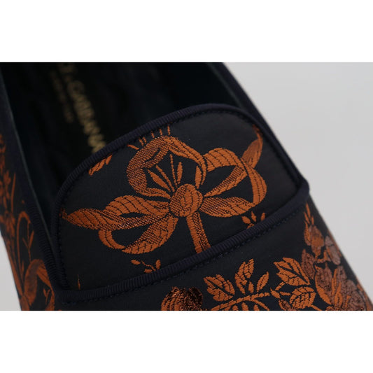 Dolce & Gabbana Blue Rust Floral Slippers Loafers Shoes