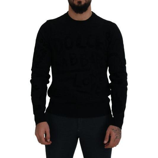 Dolce & Gabbana Black Wool Logo Pattern Crewneck Pullover Sweater TSH83110- 44