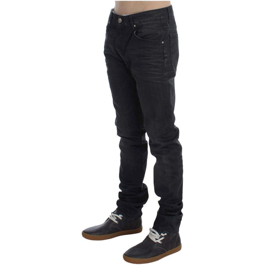 Acht Sleek Gray Slim Fit Italian Mens Jeans Acht Dark Slate Gray