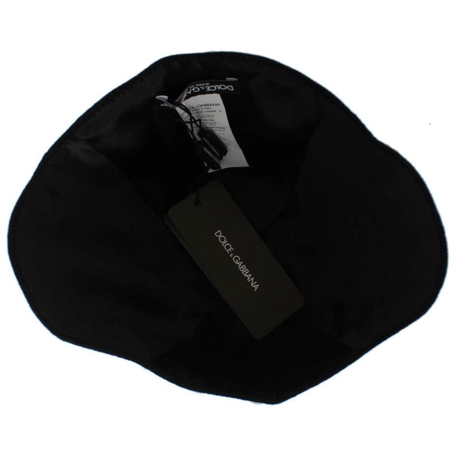 Dolce & Gabbana Black Wool White Floral Gold Leaf Hat