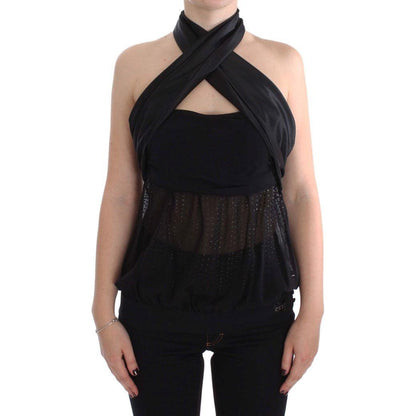 Exte Black Neck Wrap Top Blouse 1728,67345645728,Black,Clothing,Exte,IT40|S,IT42|M,IT44|L,Material: 100% Polyester,New with tags,Sleeveless - T-Shirts - Clothing,T-Shirts - Clothing,Tops & T-Shirts - Women - Clothing,Women,Women - Clothing