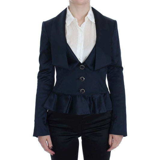 Exte Elegant Blue Blazer Jacket with Designer Flair Blazer Jacket Exte Black