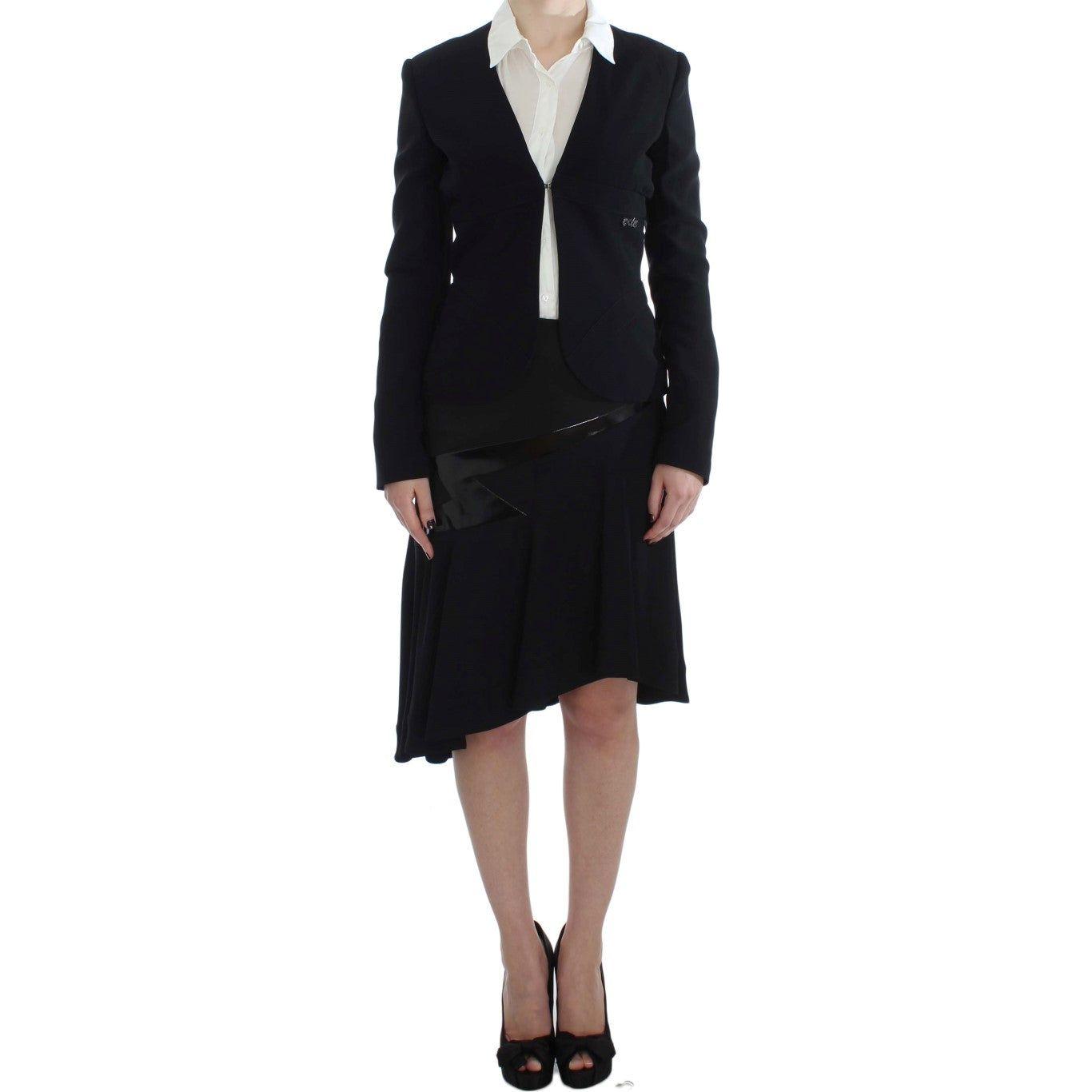 Exte Black Blue Two Piece Suit Skirt & Blazer