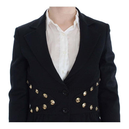 Exte Black Cotton Stretch Gold Studded Blazer Jacket