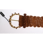 Dolce & Gabbana Brown Raffia Wood Beaded Wide Waist Belt Belt