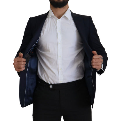 Dolce & Gabbana Blue Wool Single Breasted Coat Blazer