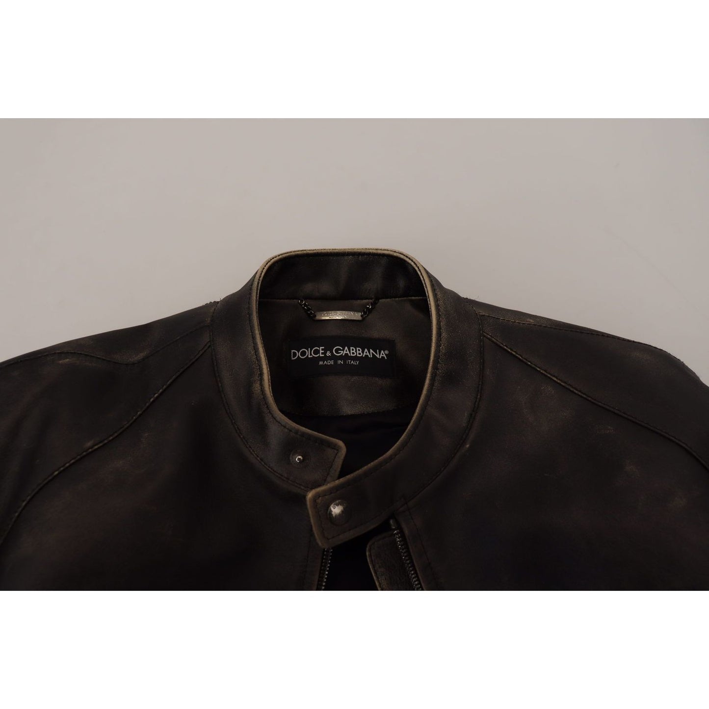 Dolce & Gabbana Black Leather Zipper Biker Coat Jacket 1728,67345645728,Biker Jackets - Jackets & Coats - Clothing,Black,Clothing,Dolce & Gabbana,IT54 | XXL,Jackets & Coats - Clothing,Jackets - Men - Clothing,Leather Jackets - Jackets & Coats - Clothing,M