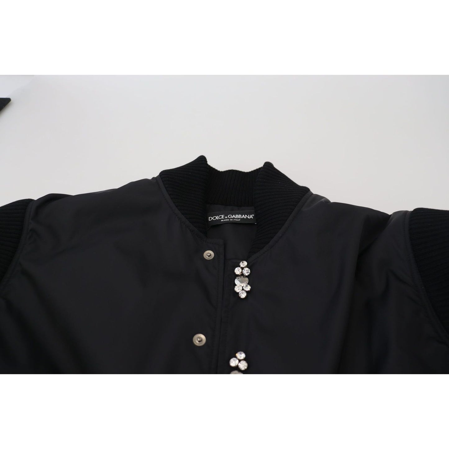 Dolce & Gabbana Black Nylon Crystals Coat Buttons Jacket